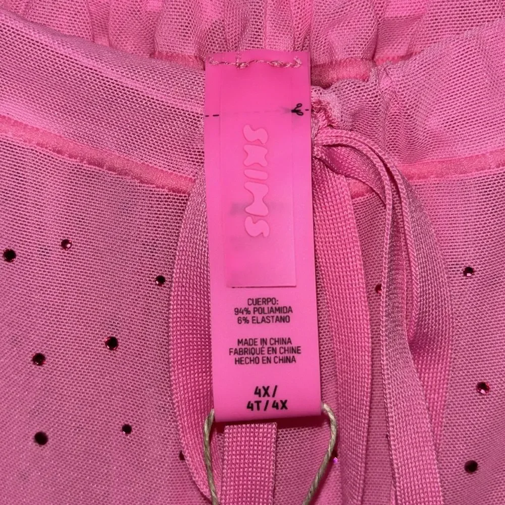 SKIMS Mesh Rhinestone Swim Cover Up in Pink NWT
